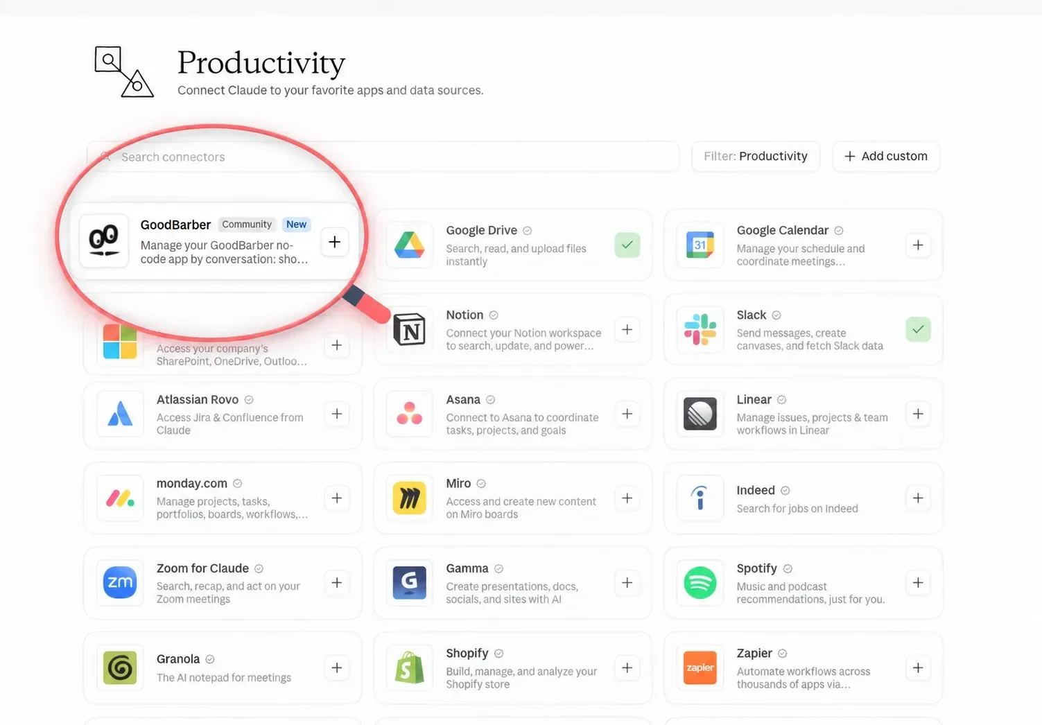 GoodBarber in the Claude directory: connect your app